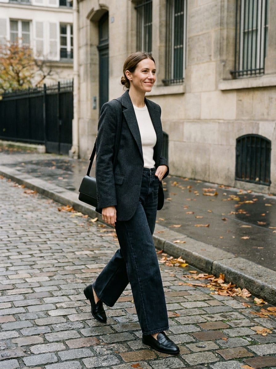 Wide Leg Jeans mit Blazer - Herbst Outfit